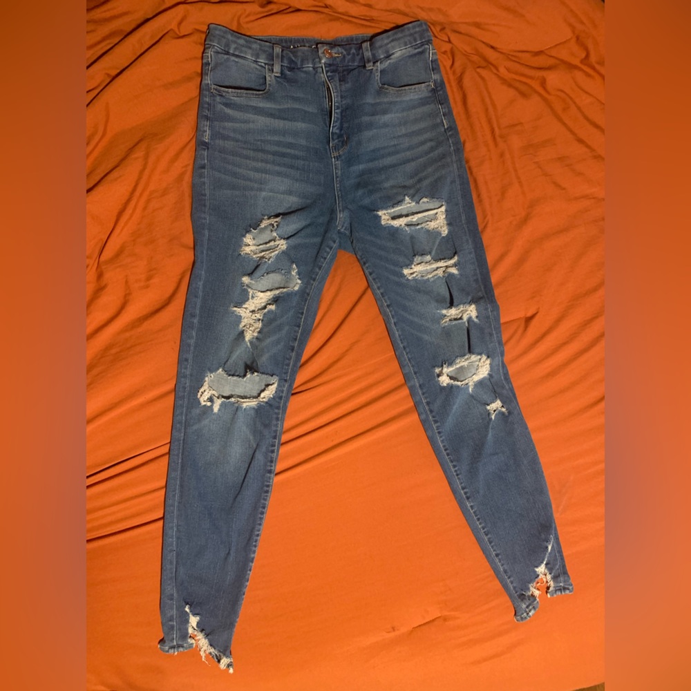 American Eagle 🦅 Distressed Curvy Super Hi Rise LONG Jegging Womens US size 12